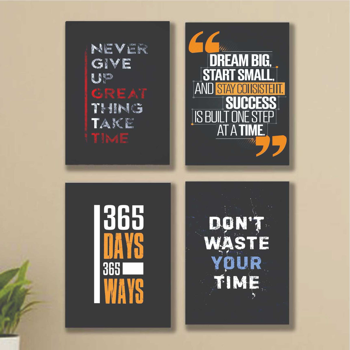 4pcs motivational sticky phototile Wooden Material wall frames for home decor 365 days