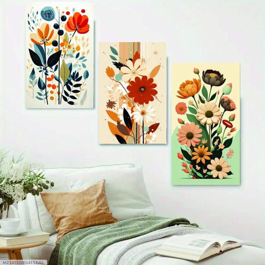 Set of 3 Floral Wall Frames – Wooden Decorative Art in 8x11 & 12x16 Inches with Double Tape for Easy Mounting