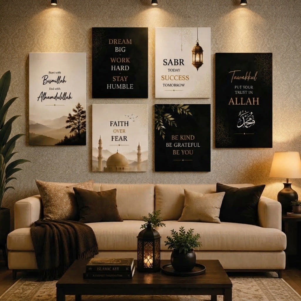Set of 6 Islamic Motivational Wall Art Frames (MDF) For Home Decoration