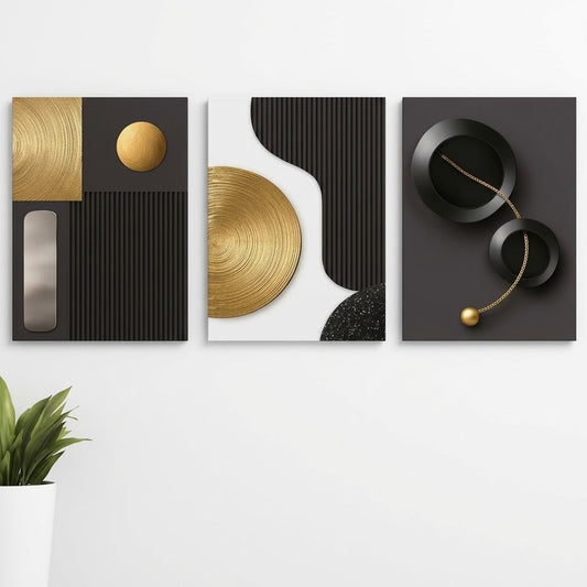 Abstract Gold & Black Geometric MDF Wall Frames