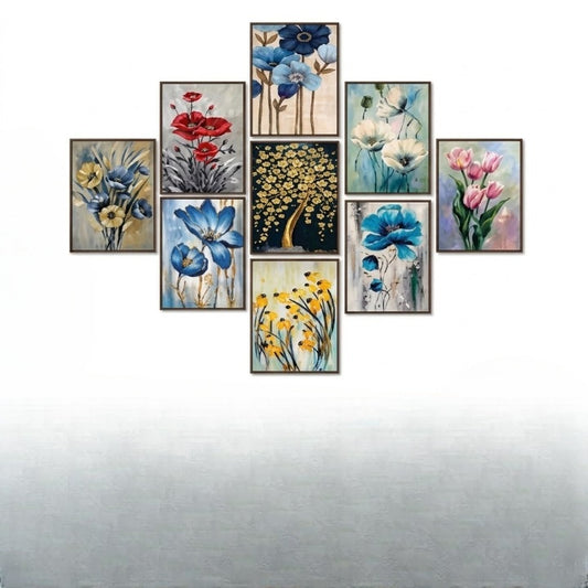 Beautiful Floral MDF Wall Frames - Set of 9