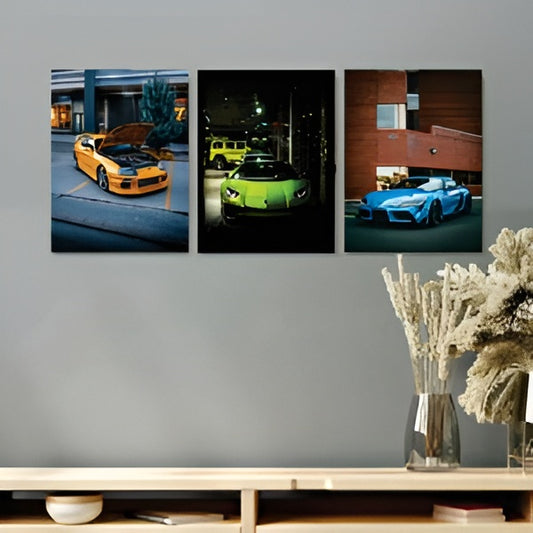 Car Series 3-Piece Wall Art Frame Set (MDF Board)